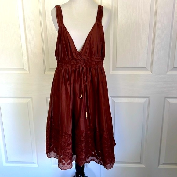 Banana Republic Rust Brown Embroidered Dress Womens Sz 14 - Picture 1 of 16